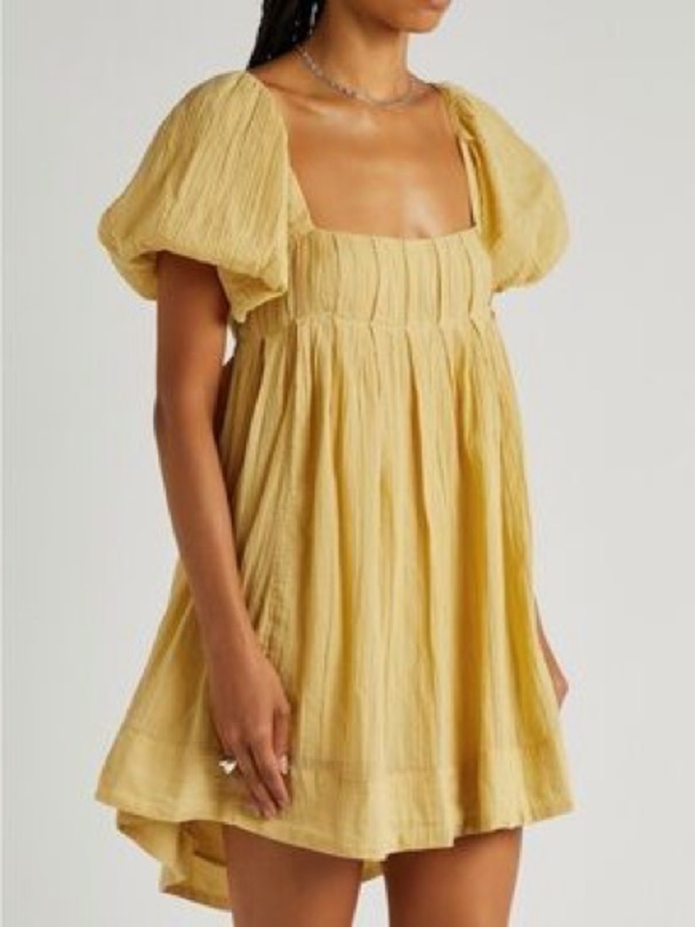 Free People Sunwashed Yellow Puff-Sleeve Mini Dress